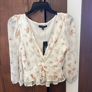 Lulu's Cream and Orange Floral Blouse